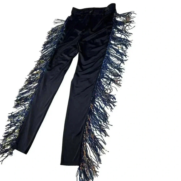K Too L High Waist Black Fringed Sequin Sexy Party Pants Punchy Western Cochella - Picture 6 of 14